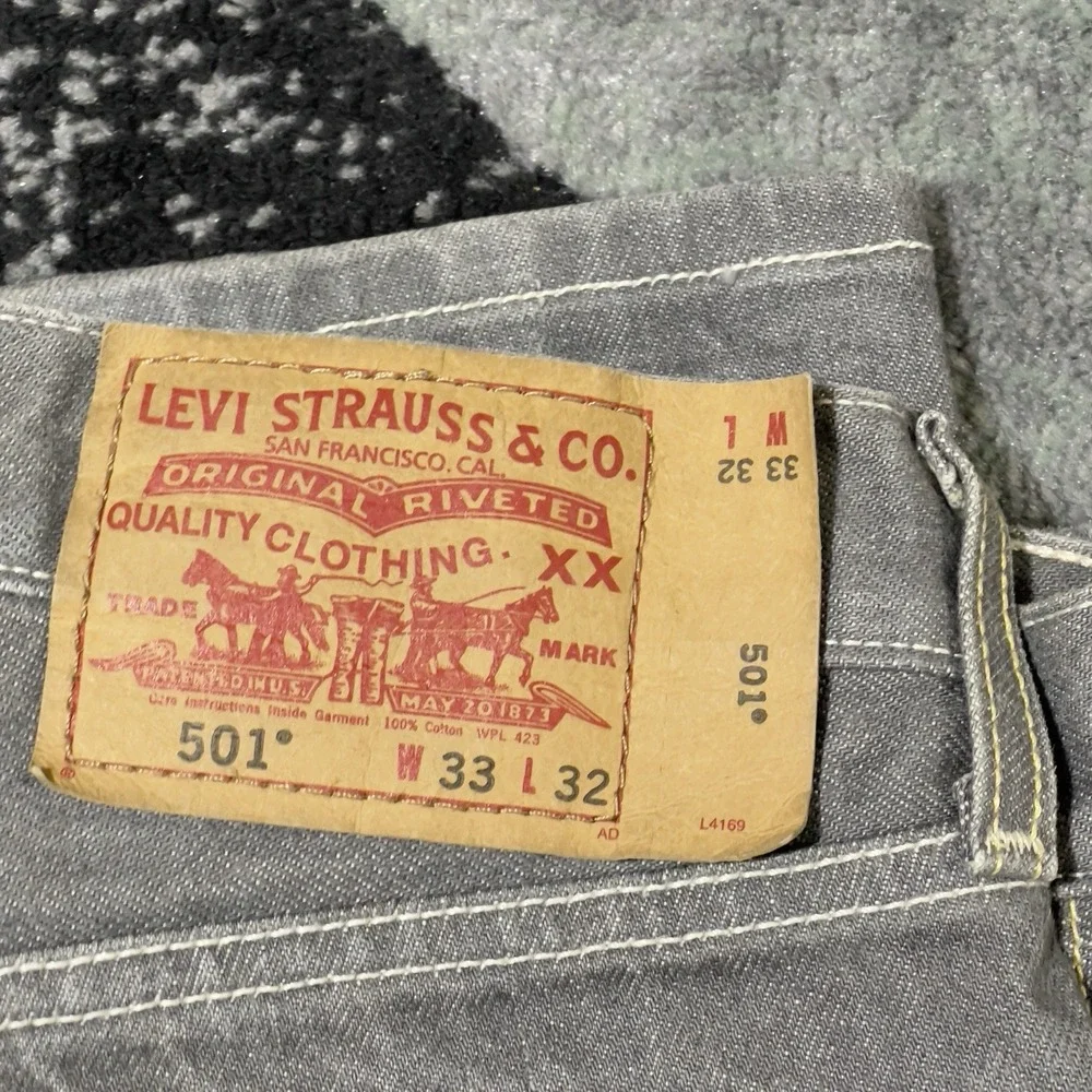 Levis 501 Jeans Men 32x30 Gray‎ Button Fly Denim Honeycomb Faded Straight Y2K